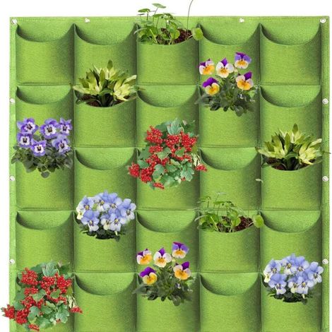 Green Hanging Planter Bags, 25 Pockets, Vertical Wall Mounted Garden Planting Bags, Plant Storage Bags (1m×1m) LOY (1/4)
