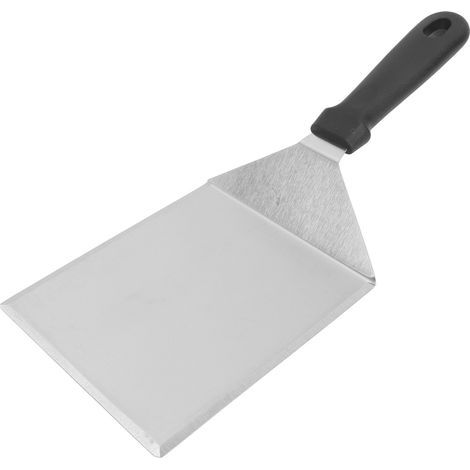 Spatule de cuisine professionnelle en acier inoxydable de qualité alimentaire, idéale pour les gâteaux, pizzas et crêpes (spatule carrée), manche en plastique. (1/5)