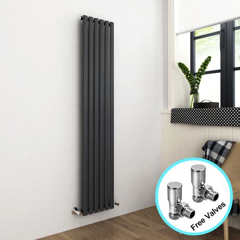 ELEGANT 1800 x 360 mm Anthracite Vertical Column Radiator Single Oval Panel Designer Bathroom Radiator + Angled Radiator Valves (1/5)