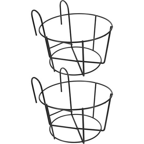 Juego de 2 soportes colgantes de hierro negro para macetas grandes, balcones y barandillas, maceteros de exterior versátiles para plantas colgantes y decoración de terrazas (1/5)