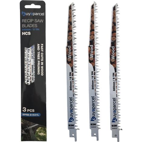 Reciprocating Sabre Saw Blades S1531K 240mm 5 TPI HCS Wood Tree Pruning x3 (1/4)