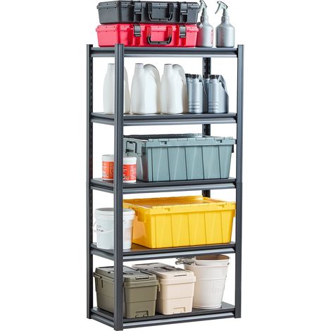 Étagère de Rangement, 907 kg, Étagère de Garage Métallique Robuste Réglable, 5 Niveaux, 406,4 x 812,8 x 1600,2 mm, Meuble Rayonnage de Stockage, pour Cuisine, Atelier, Sous-sol, Entrepôt, Noir (1/5)