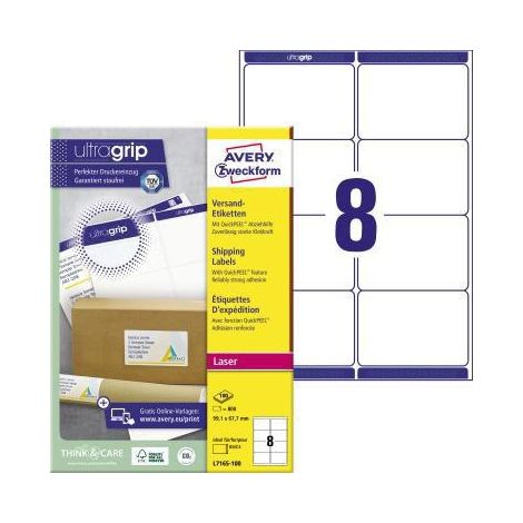 AVERY ZWECKFORM Adressetikett Avery Zweckform ultragrip 99,1 x 67,7 mm (B x H) Papier weiß 800 Etik./Pack.