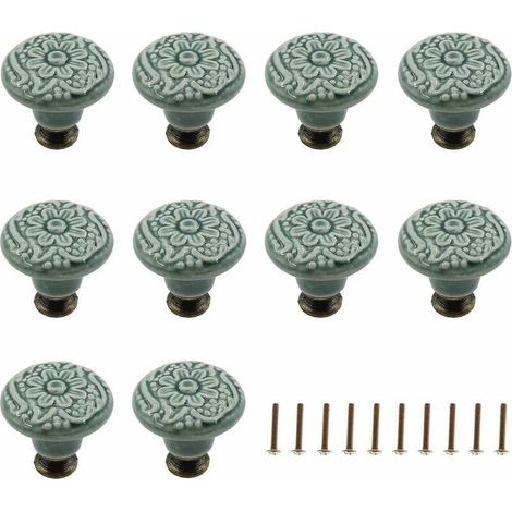Lot de 10 boutons en céramique décoratifs – Design champignon avec coins arrondis – Pour armoires, tiroirs, meubles – Vis de montage inclus (1/4)