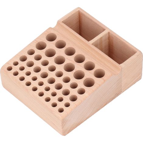 Support en bois de hêtre pour outils de maroquinerie, organisateur 46 trous avec rainures pour rangement poinçons et ciseaux à frapper (1/5)