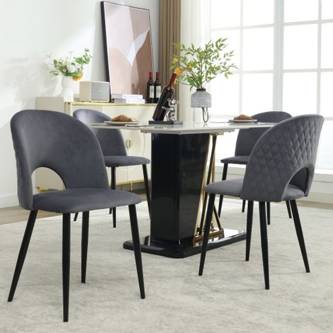 Sedia da pranzo (4 pezzi), sedia di design imbottita con schienale, seduta in velluto, struttura in metallo, piedini regolabili, motivo a rombi sullo schienale, grigio