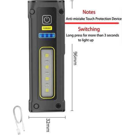 Mini lampe torche LED rechargeable (grise) - Urgence extérieure - Magnétique - Longue portée, idéale pour la pêche (1/4)