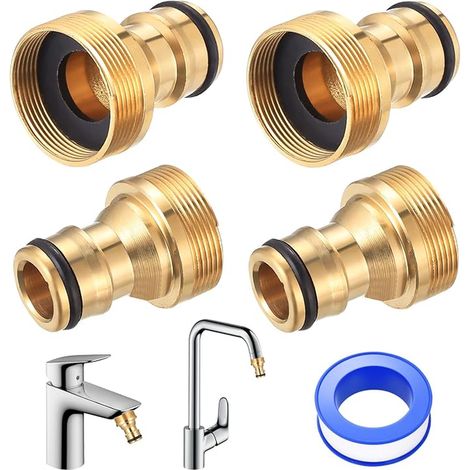 Adaptateur Robinet Tuyau Arrosage, Connecteur de Robinets de Cuisine Universel, Raccord de Tuyaux, Adaptateur Robinet Cuisine pour Tuyau d'Arrosage Jardin 1/2 Inch and 3/4 Inch (1/4)