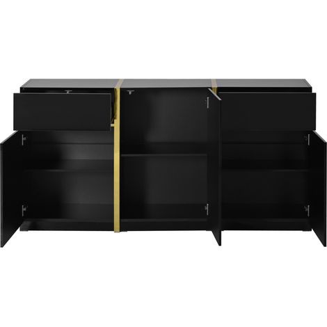 Buffet noir laqué haute brillance avec 3 portes et 2 tiroirs, rangement modulable pour salon et salle à manger (1/5)