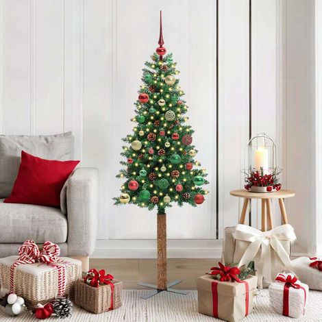Schlanker Weihnachtsbaum mit 150 LEDs mit Ständer Grün 150 cm
