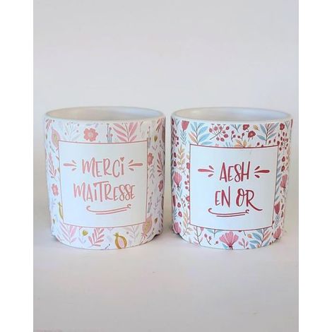 Pot De Fleurs - Céramique - 8 cm Hauteur - 8,5 cm Diamètre - Pour Merci Maitresse AESH Nounou - 1 Pièce (1/5)