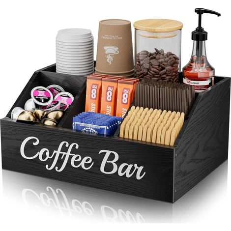 Aufbewahrungsbox für die Arbeitsplatte – ein hölzernes Aufbewahrungsregal mit Trennwänden für Kaffeeecken, geeignet für Küchen, Büros, Bars oder Teestuben. (1/5)