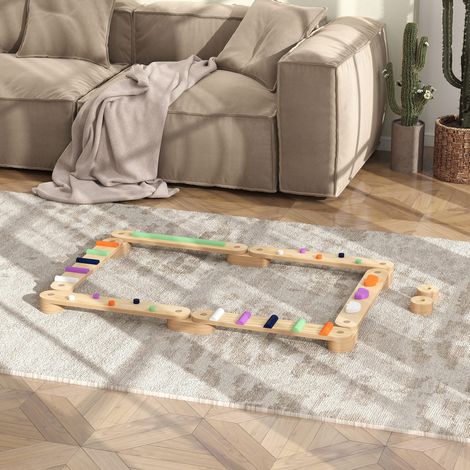 Trave di equilibrio in legno per bambini dai 3 agli 8 anni con pietre colorate per superare gli ostacoli, per uso interno ed esterno.