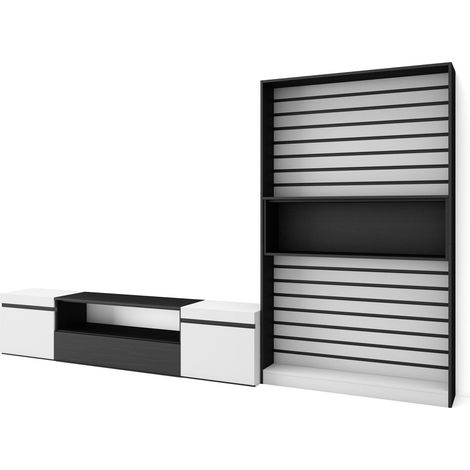 Skraut Home - Muebles de Salón para TV, Conjunto de muebles comedor, 310x186x35cm, Para TV hasta 80", Mueble Televisión, Estilo Moderno, Blanco y negro (1/5)