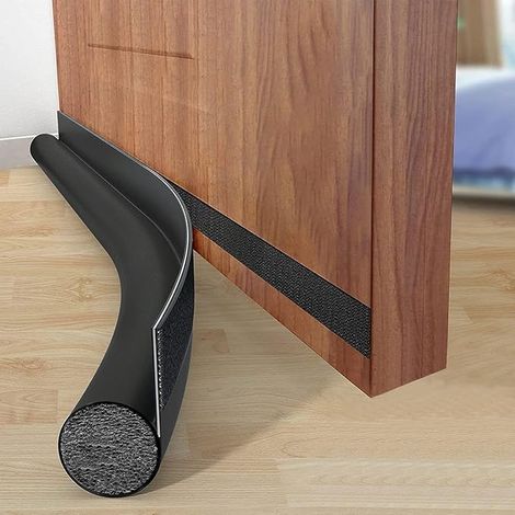 Bas de Porte Isolant 96cm Boudin Anti-Froid Unilatéral Amovible avec Bande Aggrippante Protection Courants d'Air et Bruit Noir (1/5)