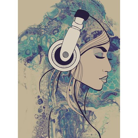 Papier peint panoramique bleu visage féminin Tapisserie panoramique originale portrait femme Papiers peints panoramique bleu idéal pour salon (1/2)