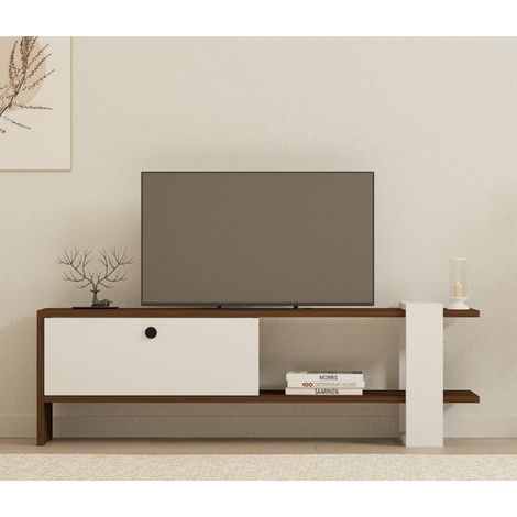 Mobile TV in effetto legno e bianco con contenitore 120 cm LOOM