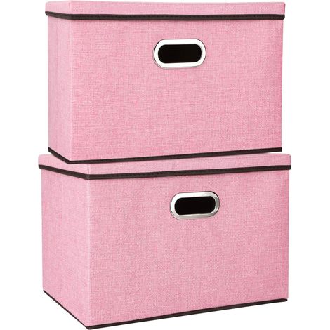 Youyijia 2 Pack Storage Boxes with Lids 45x30x30cm Large Collapsible Storage Baskets for Shelves Foldable Linen Fabric Storage Bins Cube Storage Unit for Organizing Clothes Toys(Pink) (1/5)