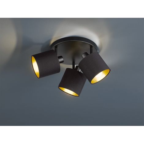 Plafoniera 3 Spots Luci Led Faretti 25 cm Nero Oro Tommy GD Trio (1/3)