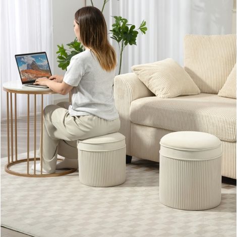 Sitzmöbel Hocker mit Stauraum 2er Set Cremeweiß OKMYHOME (1/5)