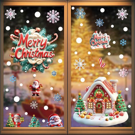 Nouveaux autocollants de Noël, flocons de neige 3D, bonhommes de neige, stickers pour fenêtres, sapins du Père Noël, cadeaux, autocollants statiques en PVC pour vitres