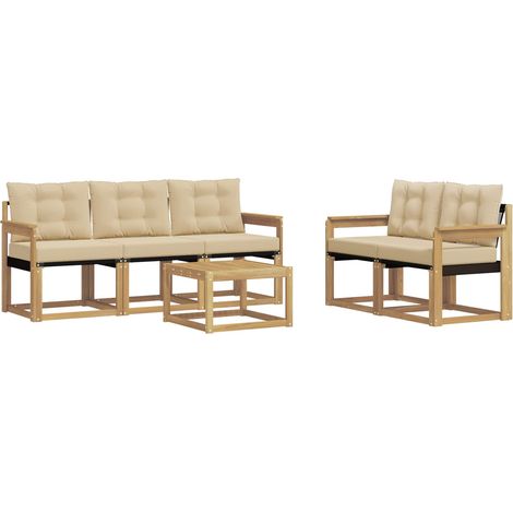 Conjunto de sofás de exterior con cojín 6 pcs y Beige vidaXL