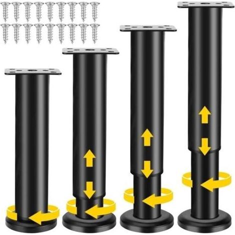 4 Pièces Pieds de Meuble, 18-30cm Pied de Meuble Reglable, Metal Pieds Meuble de Salle de Bain pour Canapé Armoire Jambe Table Chaise - Noir (1/4)