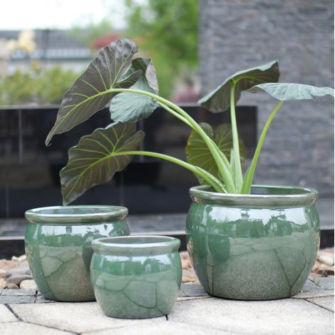 Pot de fleurs en céramique Ø 37 cm bleu-vert, drainant, moderne pour jardin & balcon FloraGrace (1/5)