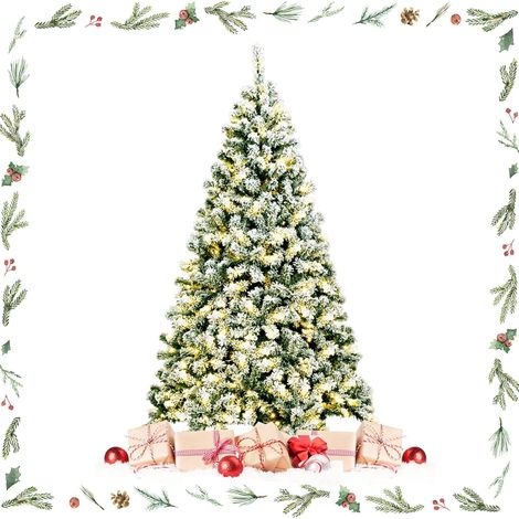 GOPLUS 180CM Arbre de Noël Artificiel à Charnière Floqué avec 250 Lumières LED,Réaliste avec 928 Branches en PVC,Base en Fer (1/5)