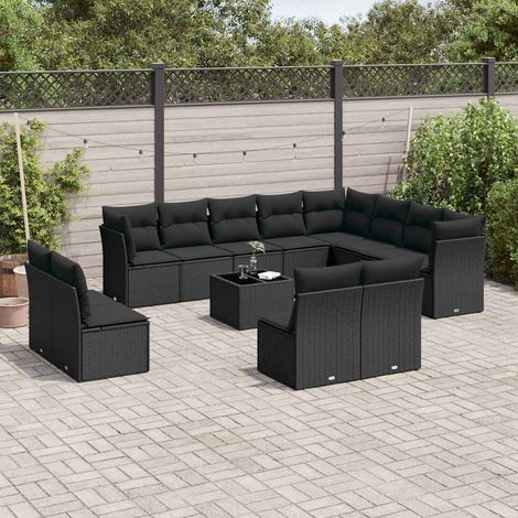 Set divani da giardino componibile con tavolo e cuscini in polyrattan nero, set da 13 pezzi, 98.7kg - PANGIVO (1/5)