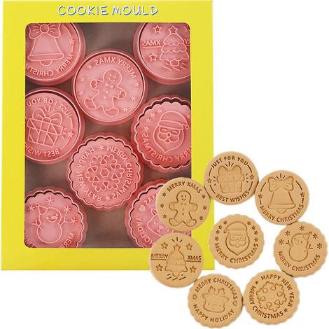 8-teiliges Set mit 3D-Weihnachtsplätzchenausstechern, Keksformen, Gebäckformen und Handstempel für Plätzchen (1/5)