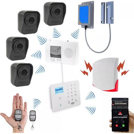 Kit "hangar agricole" - 4 détecteur de mouvement à piles + 1 d'ouverture + sirène 120dB + alerte GSM (DA600+/KP) (1/5)