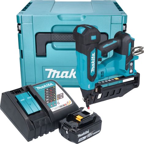 Clavadora a batería Makita DBN 601 RF1J 18 V 19 - 64 mm sin escobillas + 1 batería de 3,0 Ah + cargador + Makpac