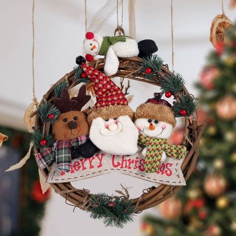 Christmas Wreath, 35 cm Snowman Santa Claus Deer Pendant Christmas Party Decoration Indoor Outdoor Christmas YMYNY