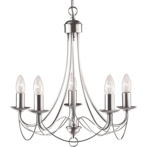 [NEUWERTIG] B-Ware Searchlight Kronleuchter Maypole Satin Silber Fünfflammig Deckenlampe Lampe Deko