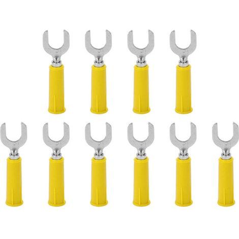 10 pièces Embouts Fourche Banane Connecteurs Fils Laiton PVC 4mm/0.2in Trou 8mm/0.3in Type U Jaune pour Câbles Électriques (1/5)