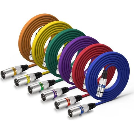 XLR Mic Cable 6 Color Packs -Short XLR Mâle à Femme Microphone Stage Patch Cable 3-Pin Équilibré, 3M