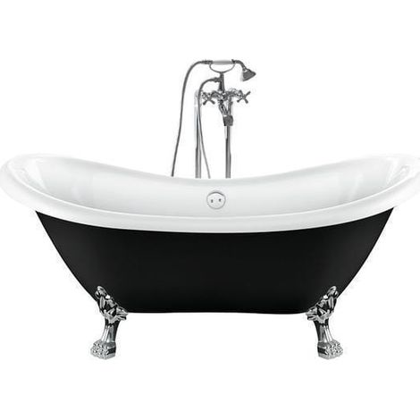 Freistehende Badewanne DARLINGTON schwarz Löwenfüße CHROM 175