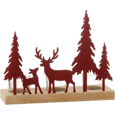 Photophore 3 Bougies "Rennes & Sapin" 25cm Rouge (1/3)
