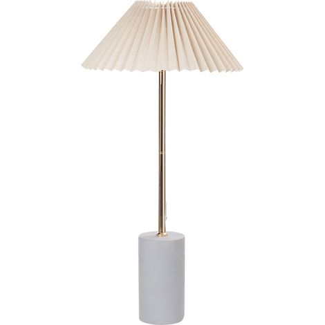 Lampada da comodino moderna con paralume in tessuto di lino e base in metallo e calcestruzzo beige e oro Baluarte