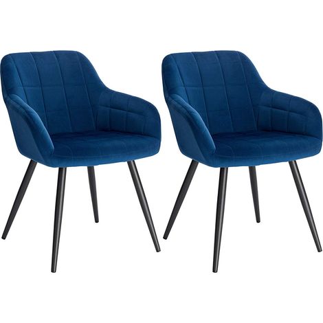 Woltu – Lot de 2 chaises de salle à manger en velours bleu – Accoudoirs ergonomiques – Pieds en métal – Hauteur 81cm – Charge max 120kg