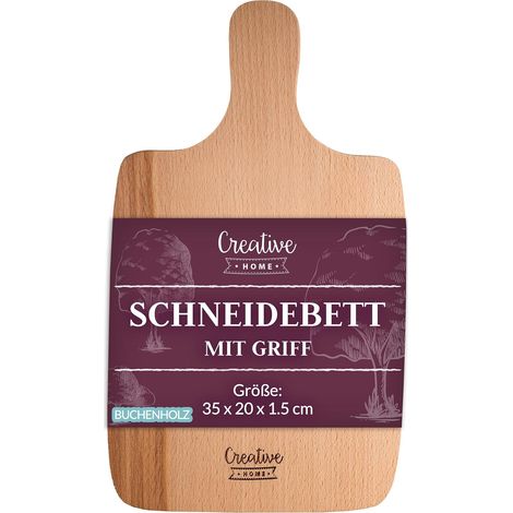 Creative Home Schneidebrett Servierbrett Holz 35 x 20 x 1,5 cm Holzbrett Küche mit Griff Geöltes Holz (1/5)