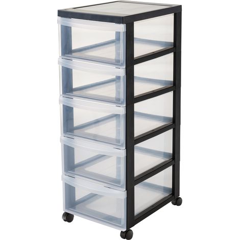 Iris Ohyama Kunststoff-Schubladenbox mit Rollen, 5 tiefen Schubladen, Schwarz, Griffe zum Ziehen, Für Schlafzimmer, Bad, Schule & Büro, BPA-frei, Schubladenschrank, Rollcontainer, A4 Drawer, DC-005 (1/5)