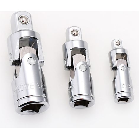 3-teiliger Universal-Schlagschrauber-Steckschlüsselsatz mit 1/4-, 3/8- und 1/2-Zoll-Antrieb, aus CR-V-Stahl, robust und langlebig für schwer zugängliche Befestigungselemente.