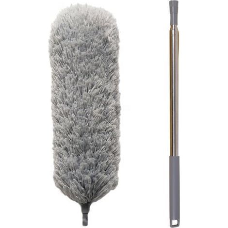 RGE Plumeau Poussière,Plumeau Télescopique,Plumeau Microfibre avec Poignée en Acier Inoxydable,Plumeau Lavable Parfait pour Éliminer la Poussière chez Vous ou dans Votre Voiture2.5m Gris (1/4)