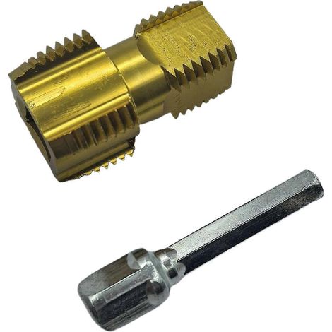 Perceuse électrique compatible avec tête double. Compatible avec le filetage de tuyaux. Compatible avec les tuyaux d'eau de 1/2" et 3/4". Outil manuel d'ouverture de filetage interne. (1/5)