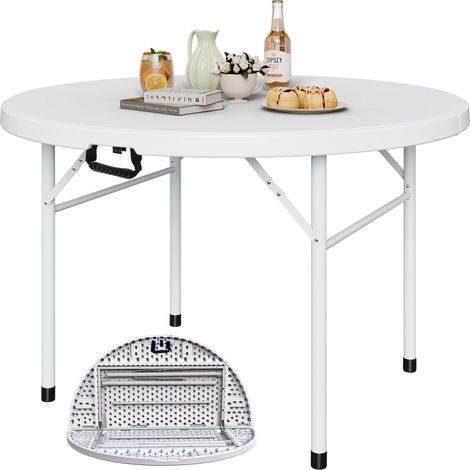 Table Pliante Ronde de 122 cm pour extérieur/intérieur, Table Pliante en Plastique Robuste avec Dessus de Table épais et Cadre en métal Robuste, idéale pour Les fêtes, Les Pique-niques, Le (1/5)