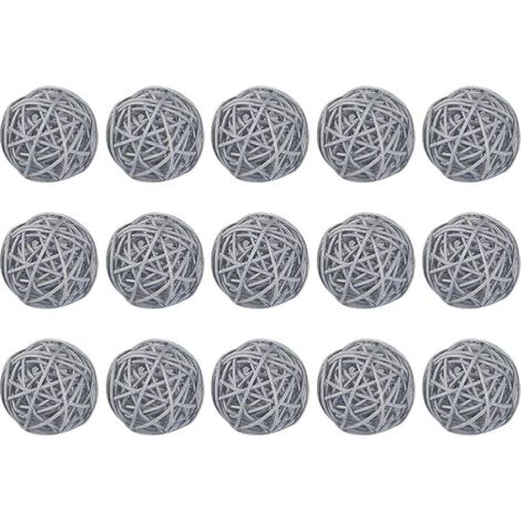 QAZQA Boules de Rotin en Osier Bricolage Artisanat à La Main Vigne Boule Ronde Pendentif Décoration de Table de Mariage pour Bébé Chambre Pépinière Maison 15 Pièces 5 Cm，gris