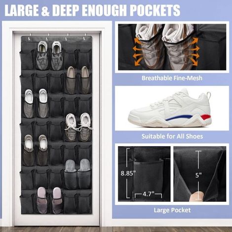 ALLIANDISOrganisateurs de chaussures de porte 35 poches en filet Organisateur de chaussures suspendu Étagère à chaussures pour placard Entrée Chambre Salle de bain Garde-manger Porte-chaussures (1/3)