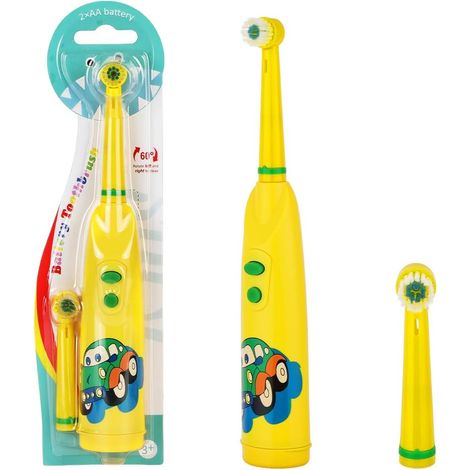 Brosse à Dents Électrique Enfant, IPX5, Mais Doux, 2 Têtes de Brosse Un Nettoyage Efficace Pour Les Dents Sensibles, Étanche, Fonctionnement Faible Niveau Sonore Pour Filles Et Garçons, Jaune (1/5)